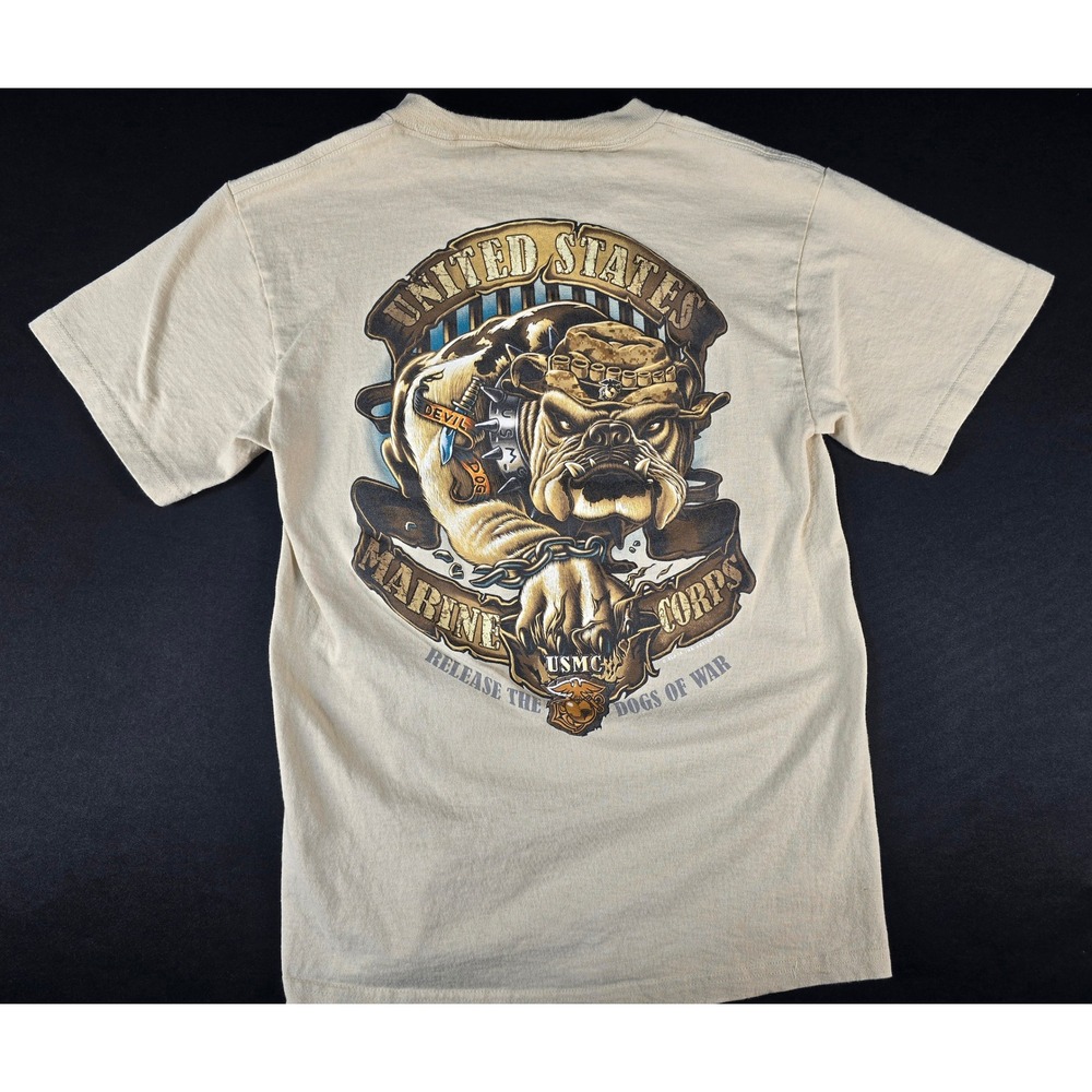 Delta Pro Weight USMC Marine Corps Bulldog Graphic T-Shirt Tan Mens Small